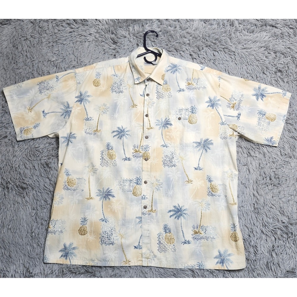 Windham‎ Pointe Hawaiian Shirt Mens XXL 2XL Pineapples Palm Trees Button Cotton